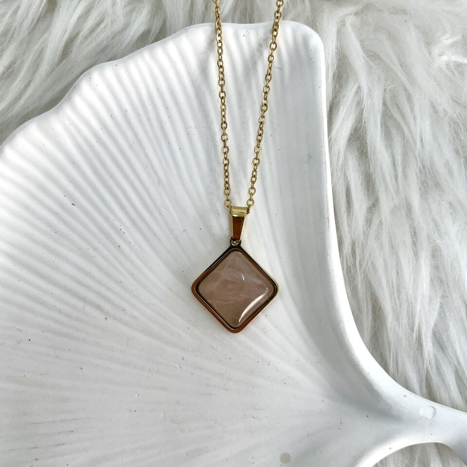 Çelik Kuvars Taşı Kolye