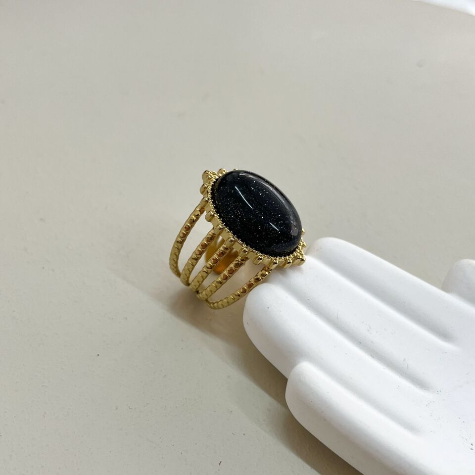 Çelik Siyah Yıldız Taşı Yüzük