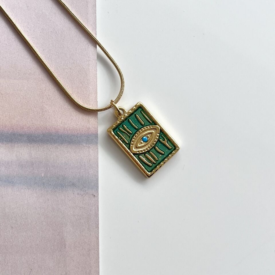 Çelik Yeşil Göz Kolye