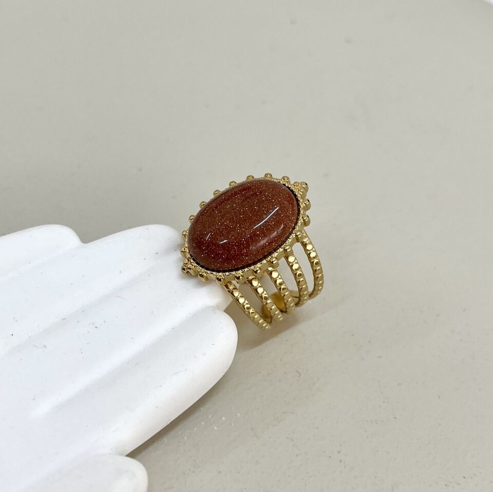 Çelik Kahverengi Yıldız Taşı Yüzük