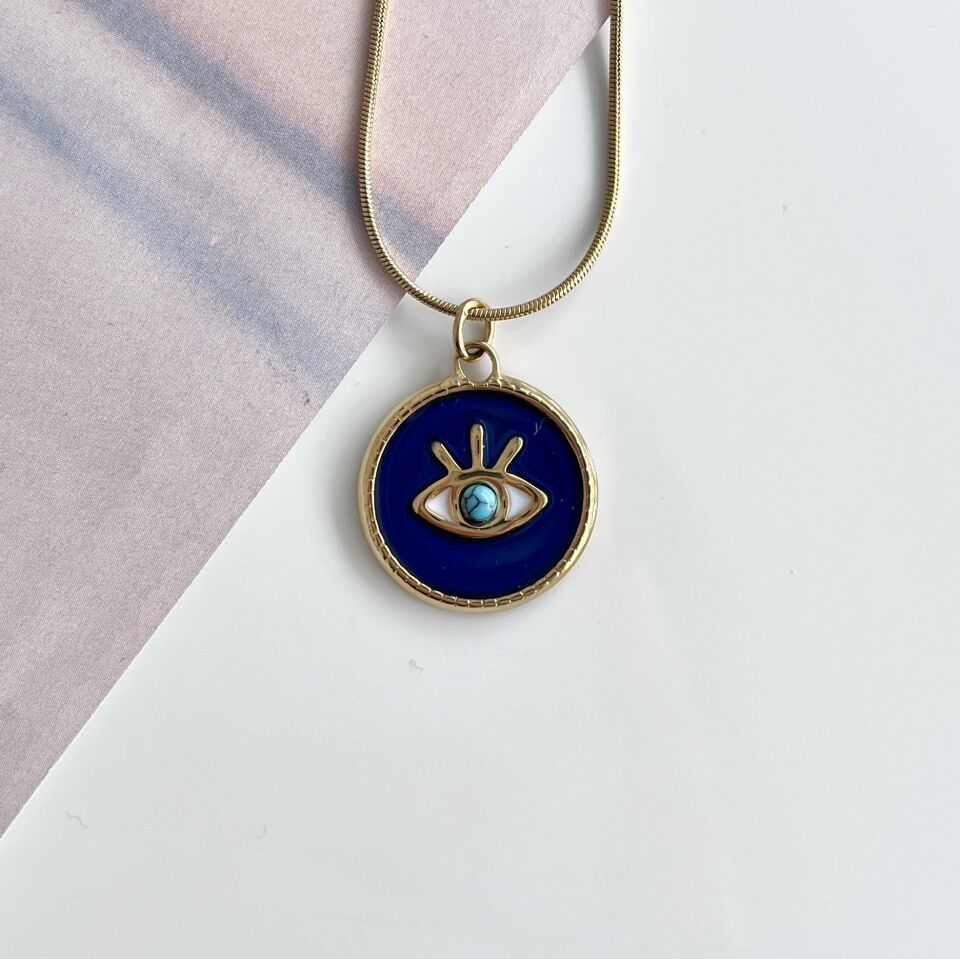 Çelik Turkuaz Taşı Göz Kolye