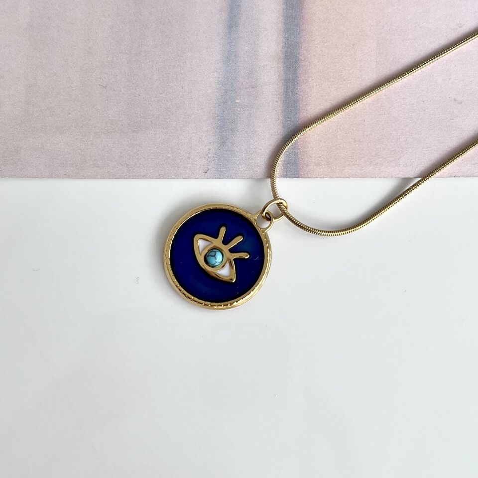 Çelik Turkuaz Taşı Göz Kolye