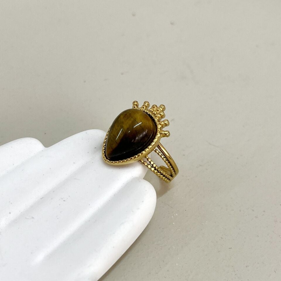 Çelik Kaplan Gözü Taşı Yüzük