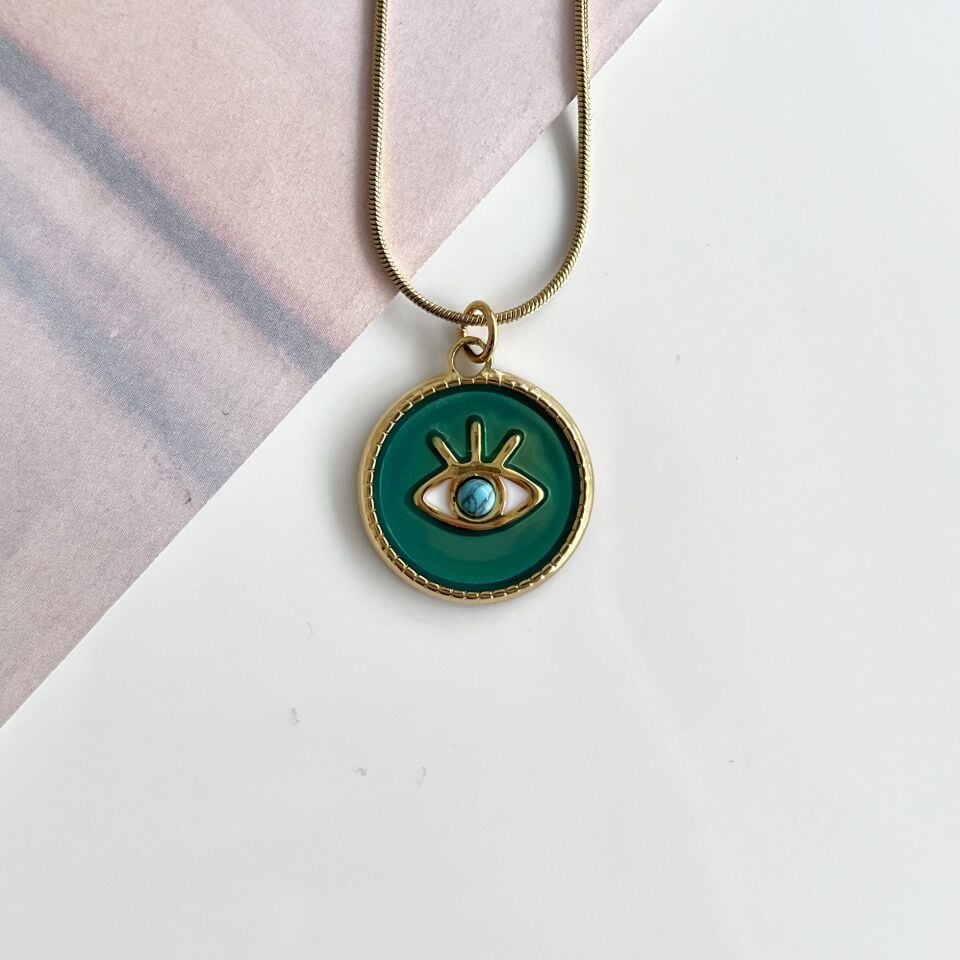 Çelik Turkuaz Taşı Göz Kolye