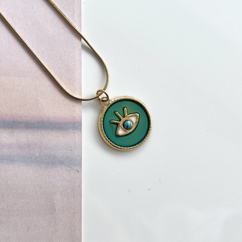 Çelik Turkuaz Taşı Göz Kolye