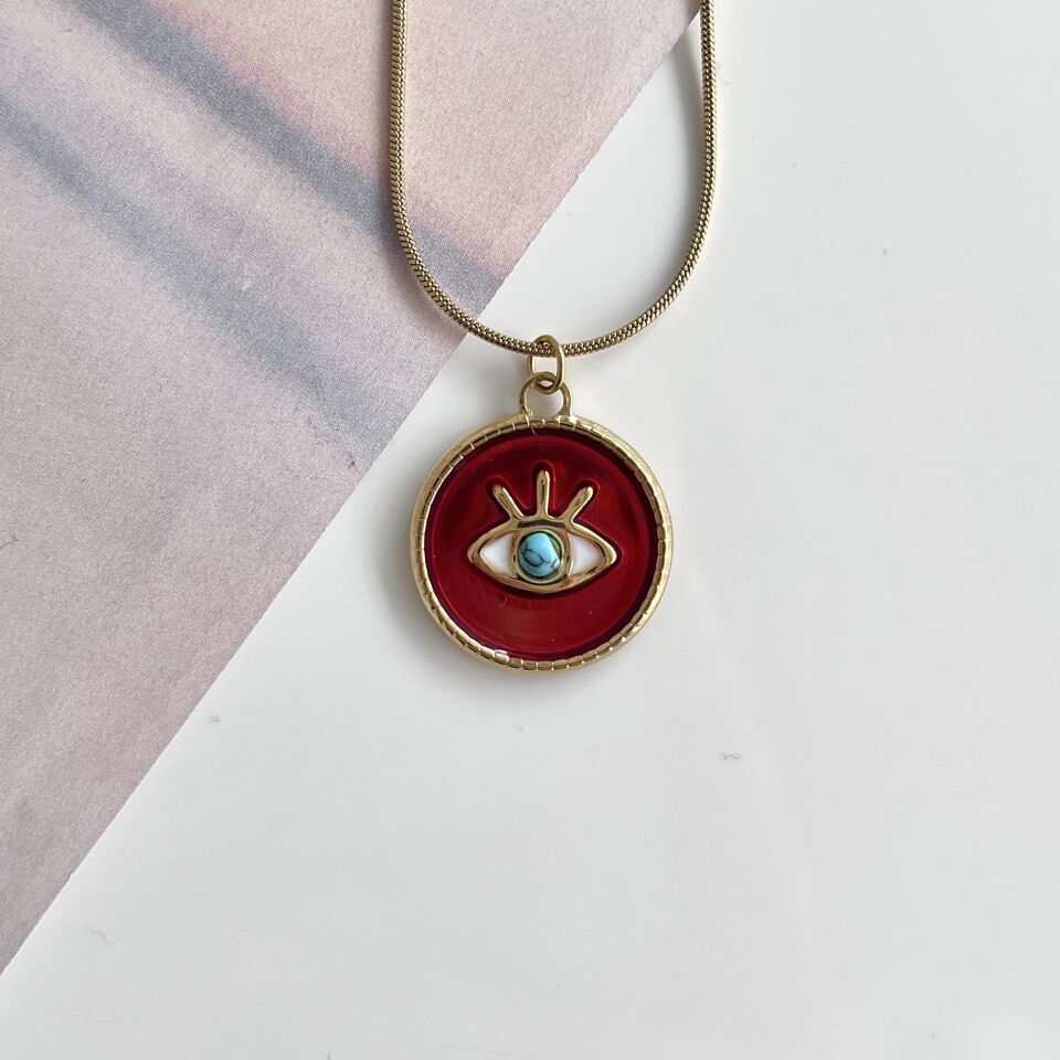 Çelik Turkuaz Taşı Göz Kolye