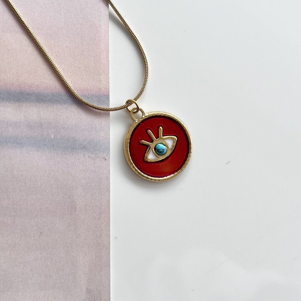 Çelik Turkuaz Taşı Göz Kolye