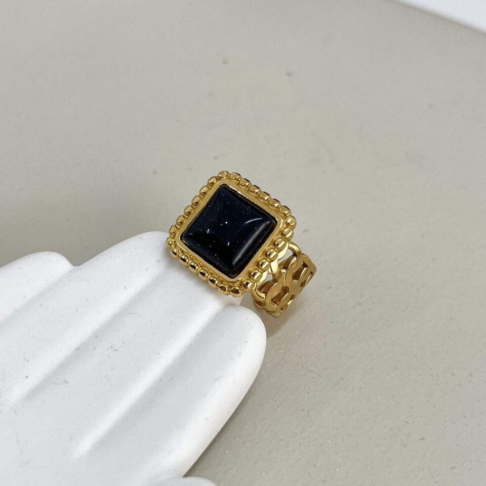 Çelik Siyah Yıldız Taşı Yüzük