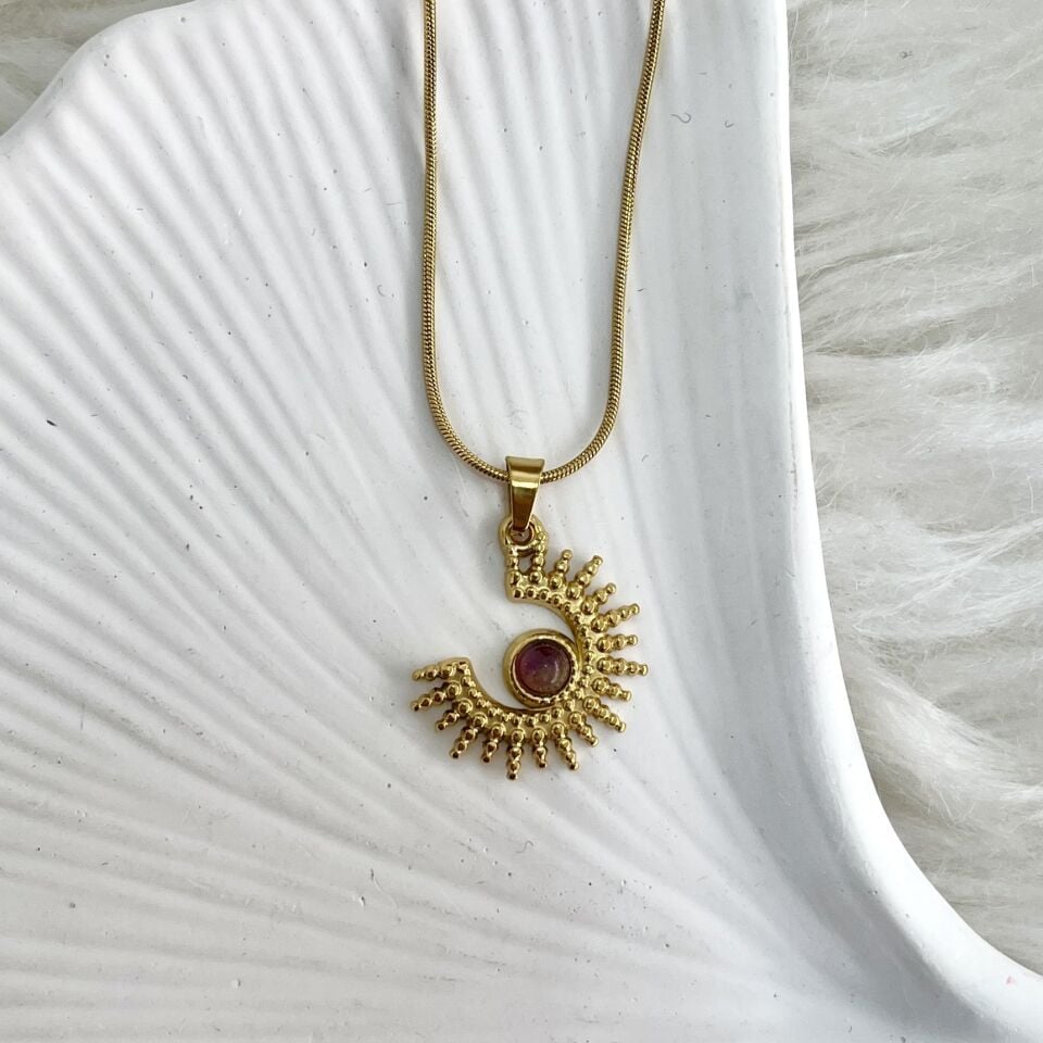 Çelik Ametist Taşı Kolye