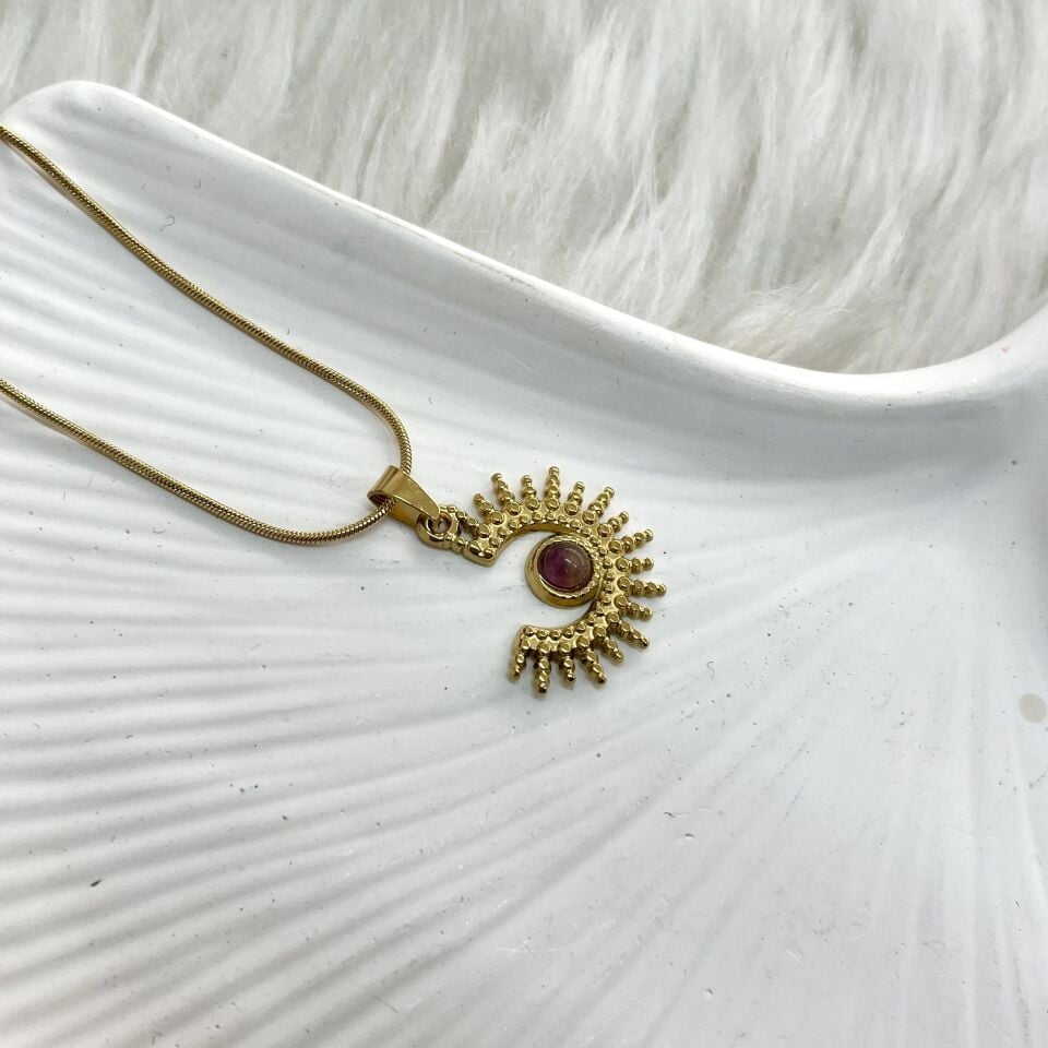 Çelik Ametist Taşı Kolye