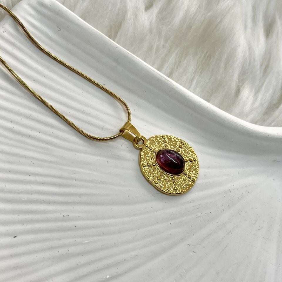 Çelik Ametist Taşı Kolye