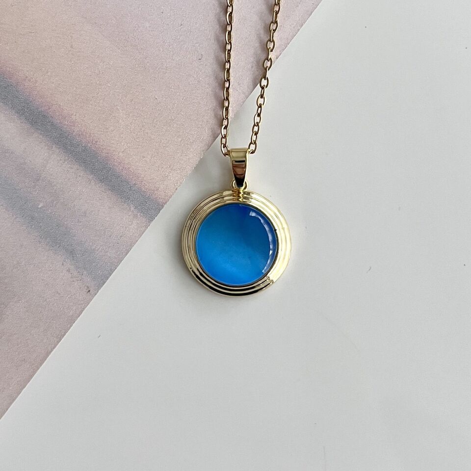Çelik Mavi Kedi Gözü Kolye