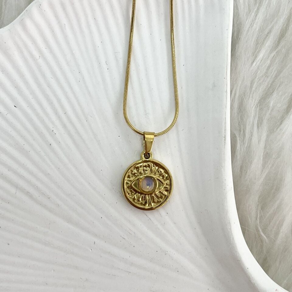 Çelik Ay Taşı Göz Kolye