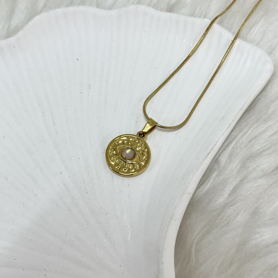 Çelik Ay Taşı Göz Kolye