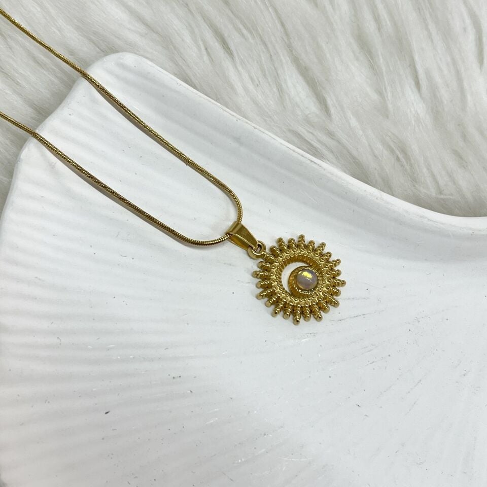 Çelik Ay Taşı Kolye