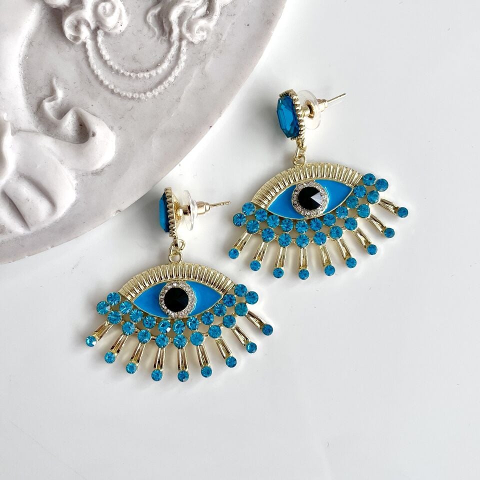 İthal Mavi Taşlı Göz Küpe