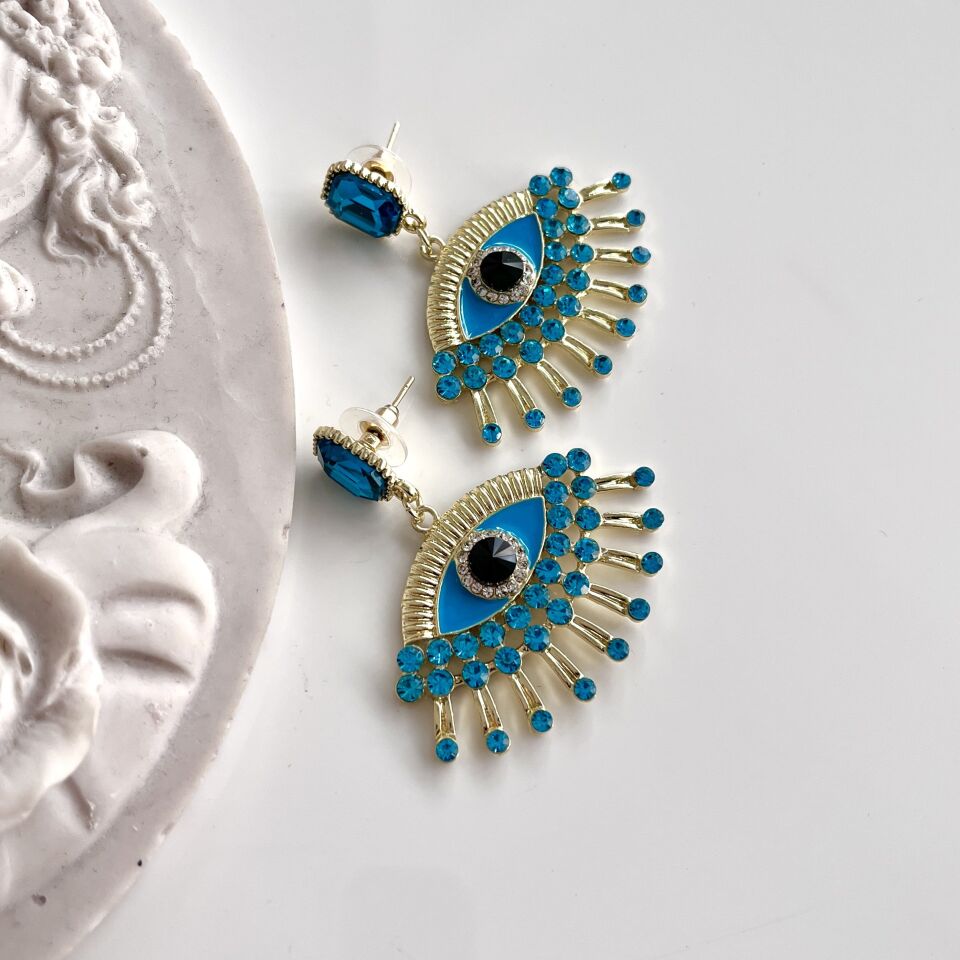 İthal Mavi Taşlı Göz Küpe