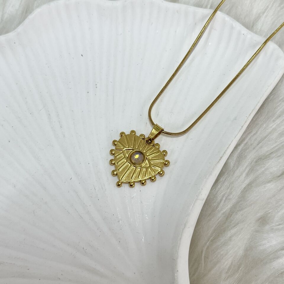 Çelik Ay Taşı Göz Kolye