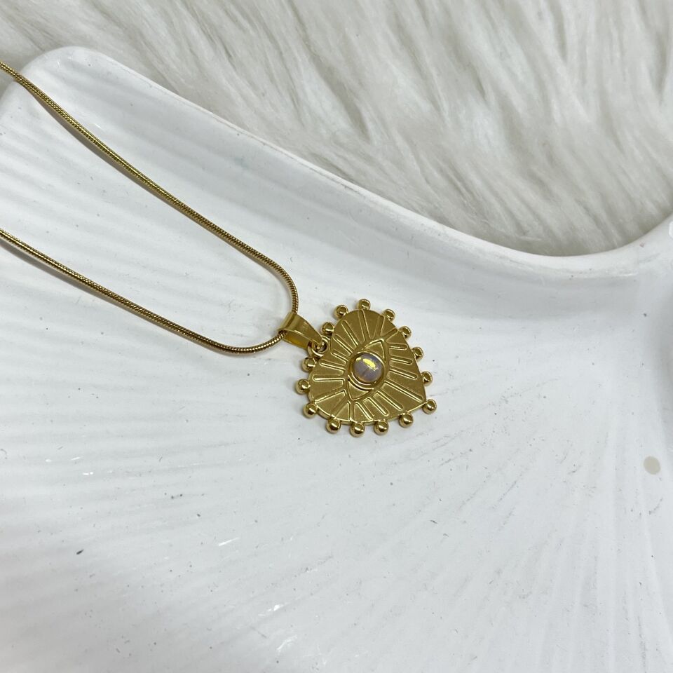 Çelik Ay Taşı Göz Kolye