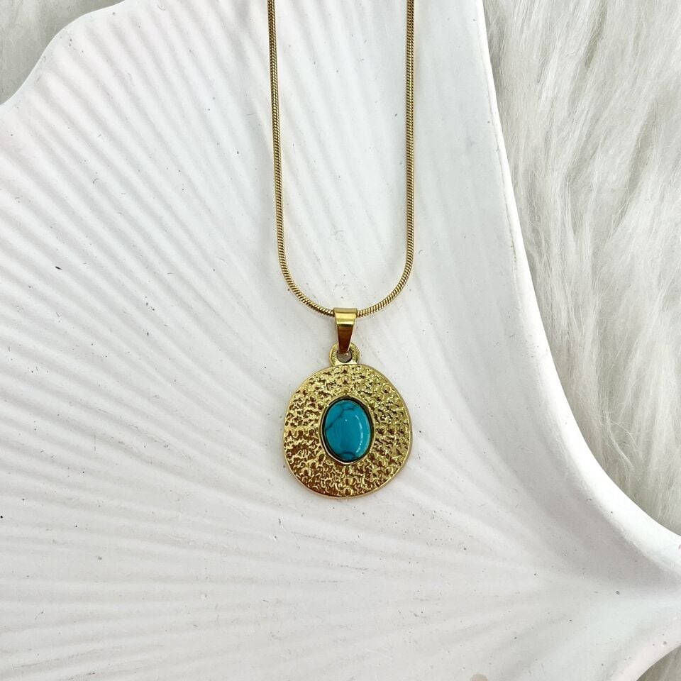 Çelik Turkuaz Taşı Kolye