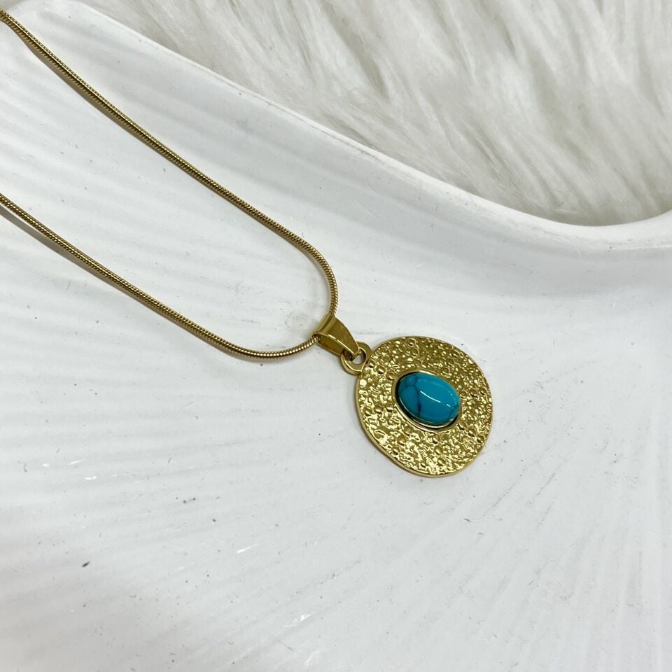 Çelik Turkuaz Taşı Kolye