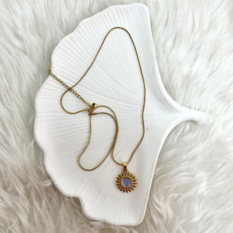 Çelik Ay Taşı Güneş Kolye