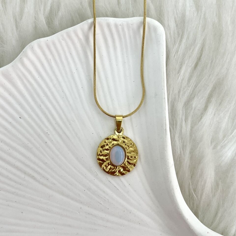 Çelik Ay Taşı Kolye