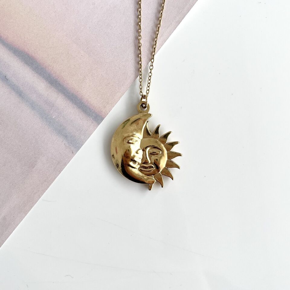 Çelik Ay Güneş Kolye