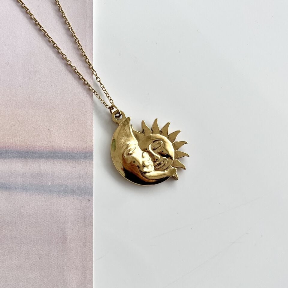 Çelik Ay Güneş Kolye