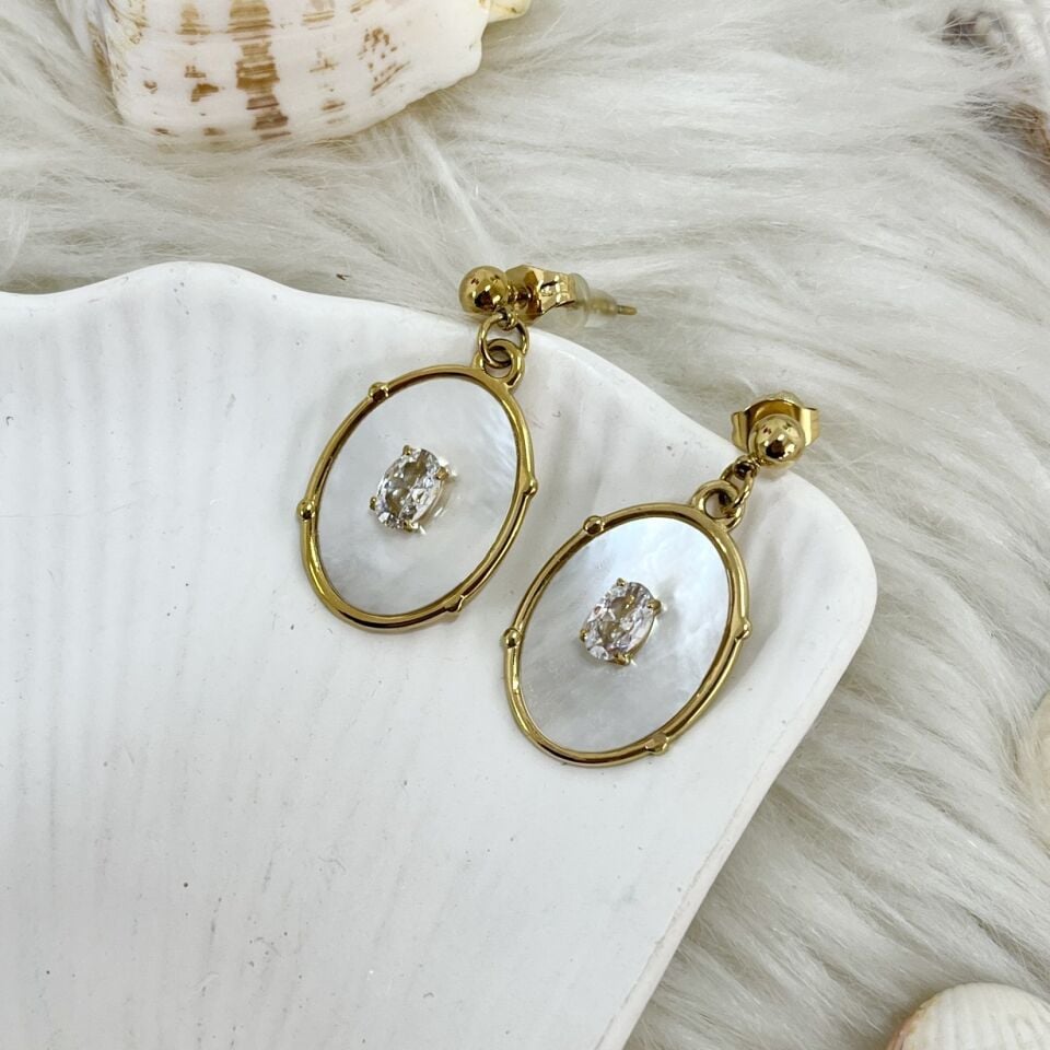 Çelik Sedef Taşı Taşlı Küpe