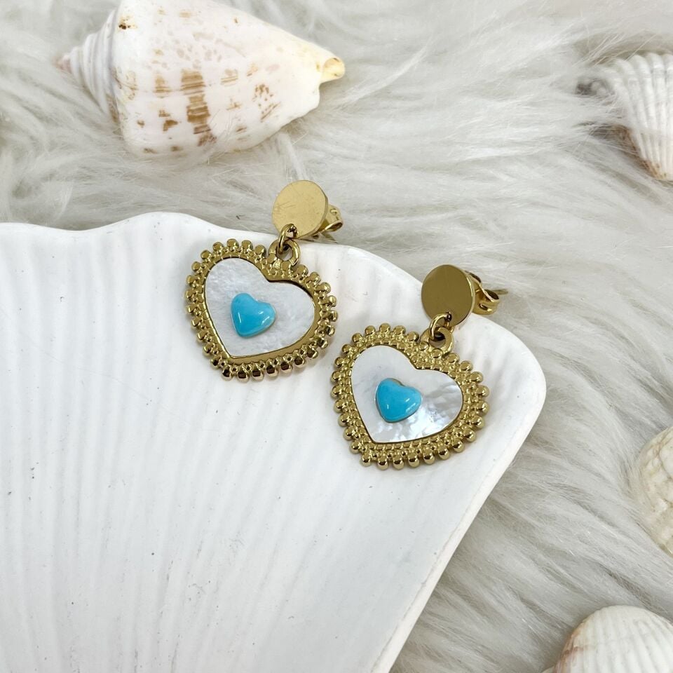 Çelik Sedef Taşı Kalp Küpe