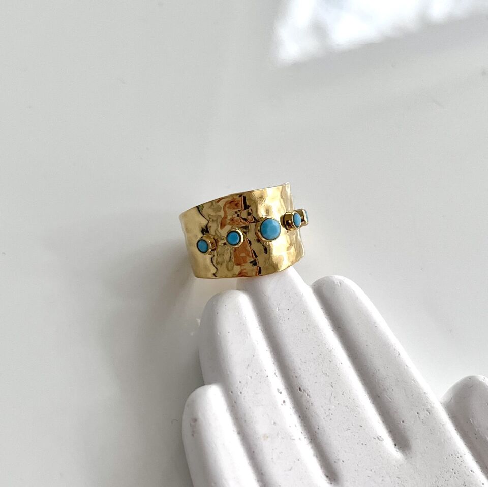 Çelik Mavi Taşlı Yüzük