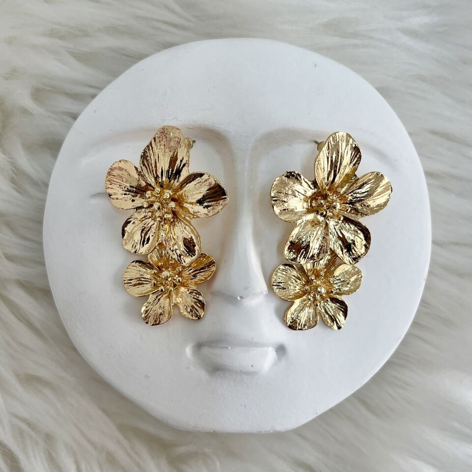 İthal İki Çiçekli Vip Küpe