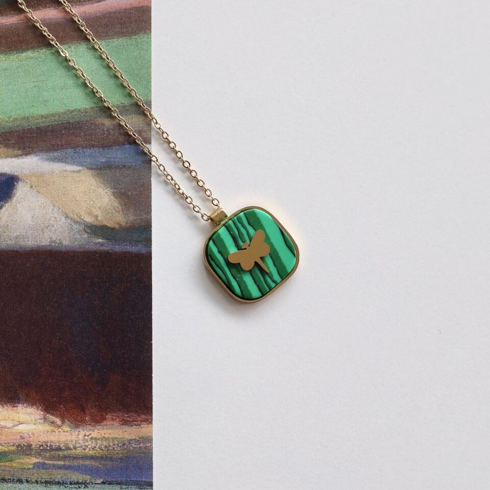 Çelik Malahit Yusufçuk Kolye