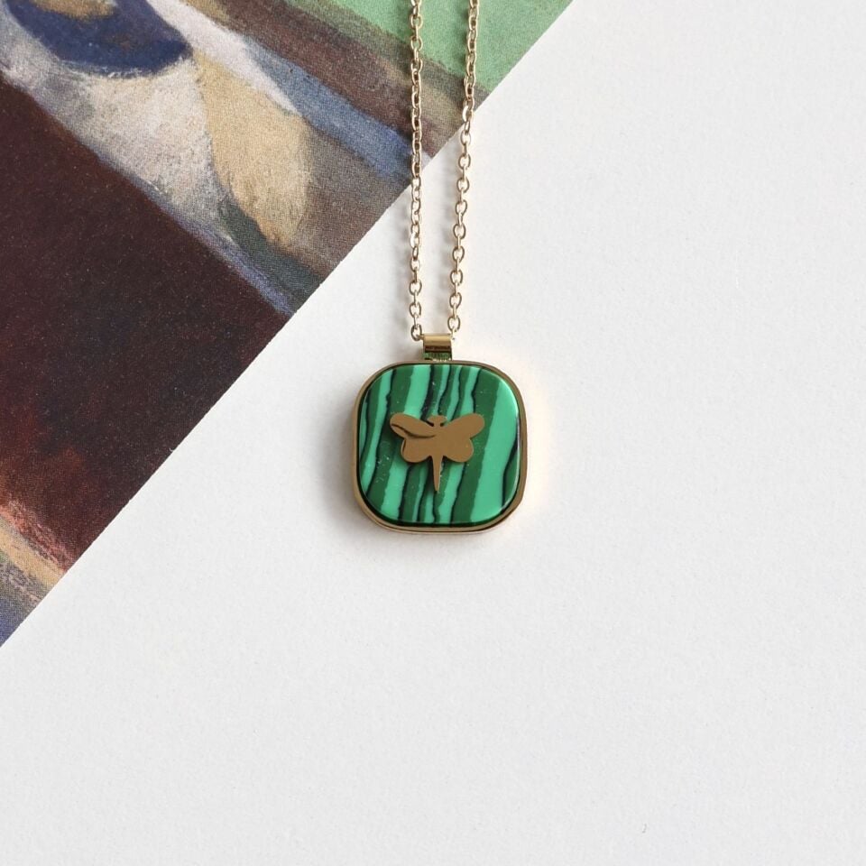 Çelik Malahit Yusufçuk Kolye