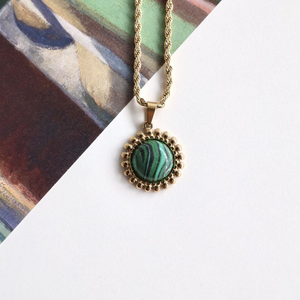 Çelik Malahit Taşı Kolye