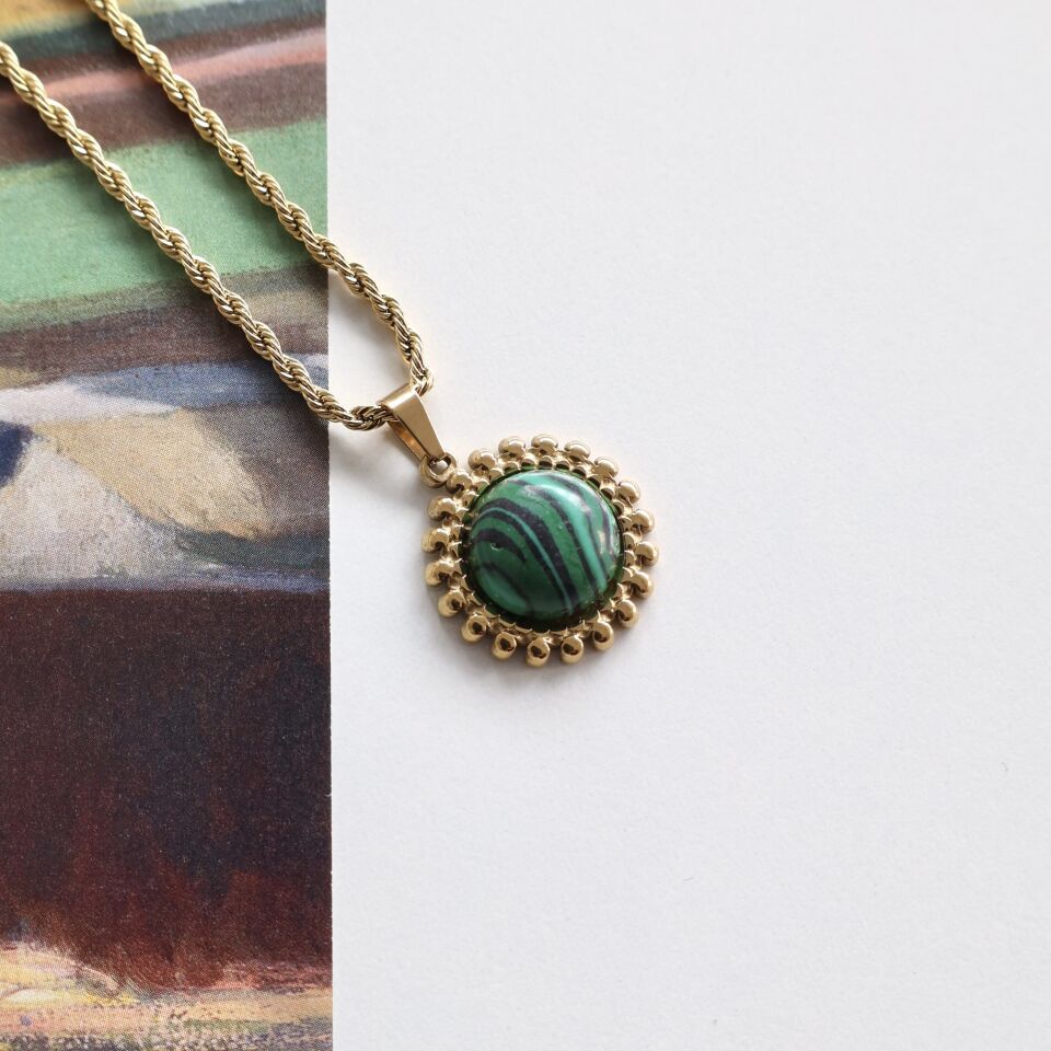 Çelik Malahit Taşı Kolye