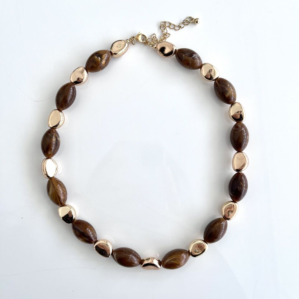 İthal Kahverengi Boncuk Kolye