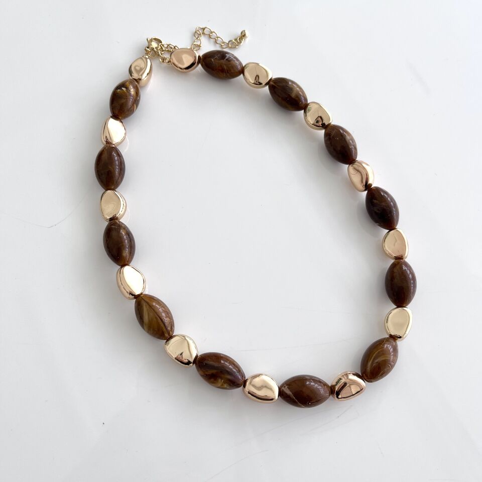 İthal Kahverengi Boncuk Kolye