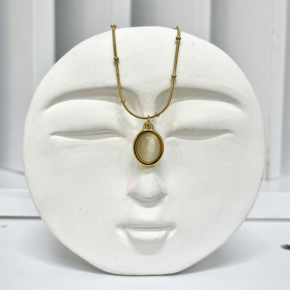 Çelik Kedi Gözü Taşı Kolye