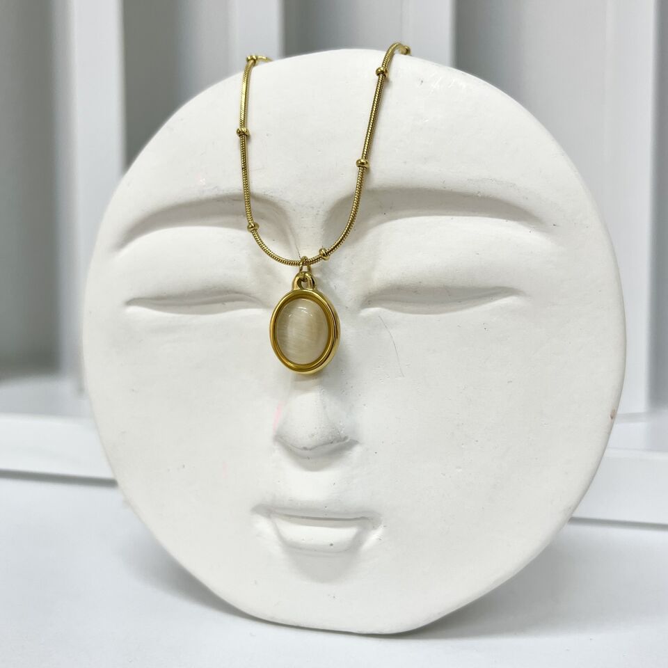 Çelik Kedi Gözü Taşı Kolye