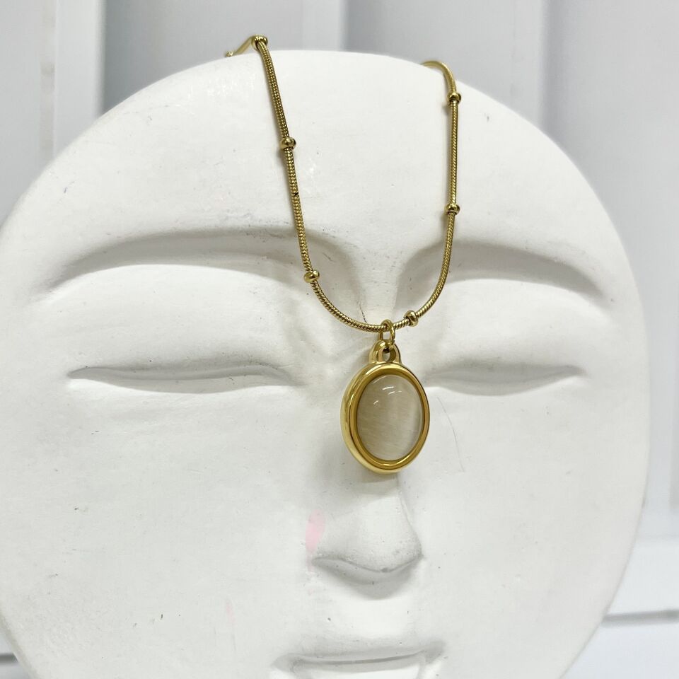 Çelik Kedi Gözü Taşı Kolye