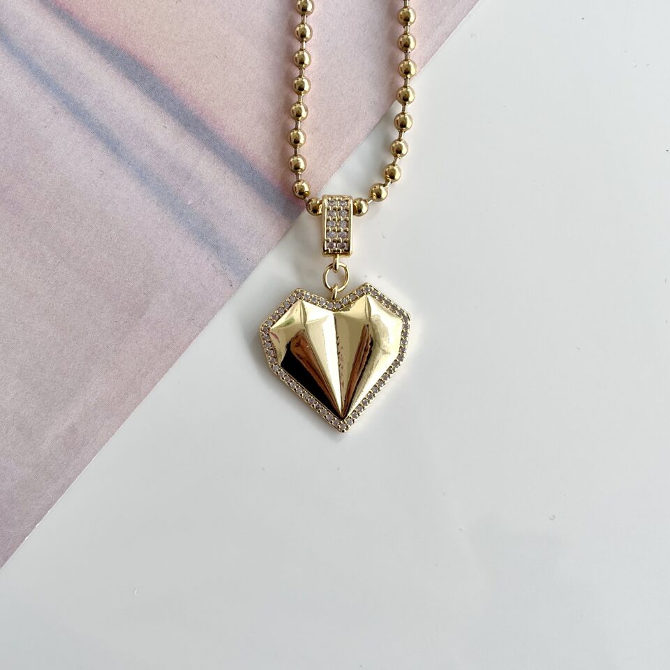 Çelik Taşlı Kalp Kolye