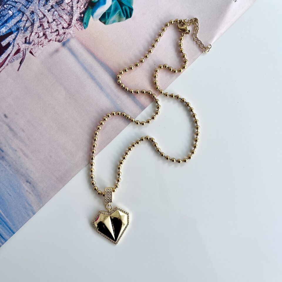 Çelik Taşlı Kalp Kolye