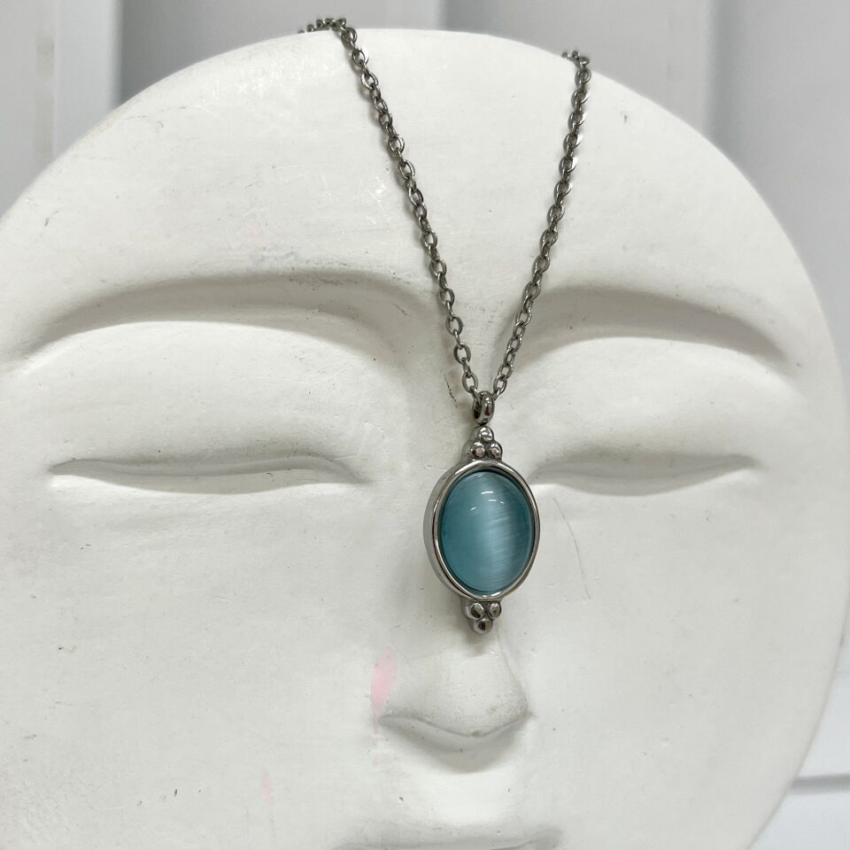 Çelik Kedi Gözü Taşı Kolye