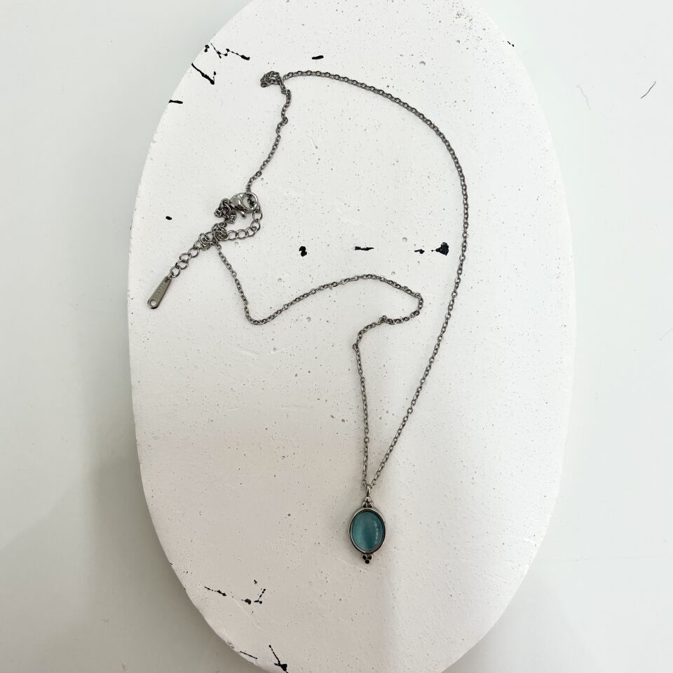 Çelik Kedi Gözü Taşı Kolye