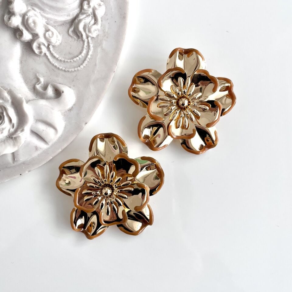 İthal Karamel Çiçek Küpe