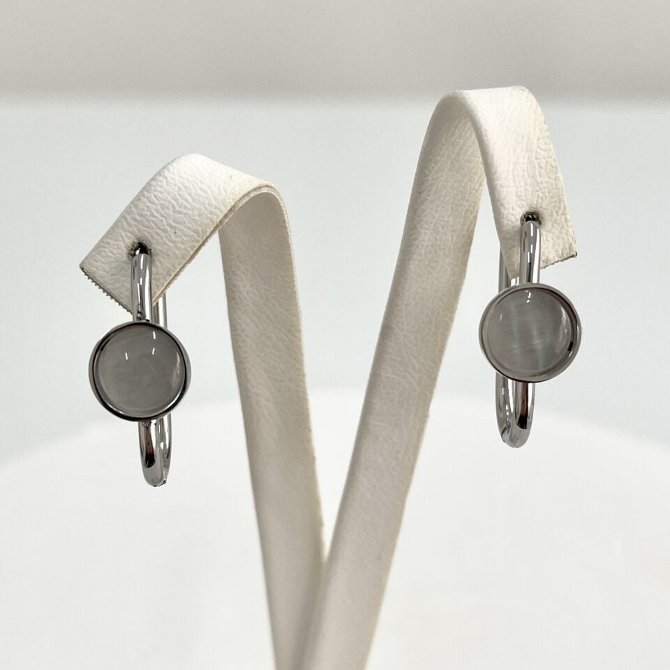 Çelik Kedi Gözü Taşı Gri Küpe