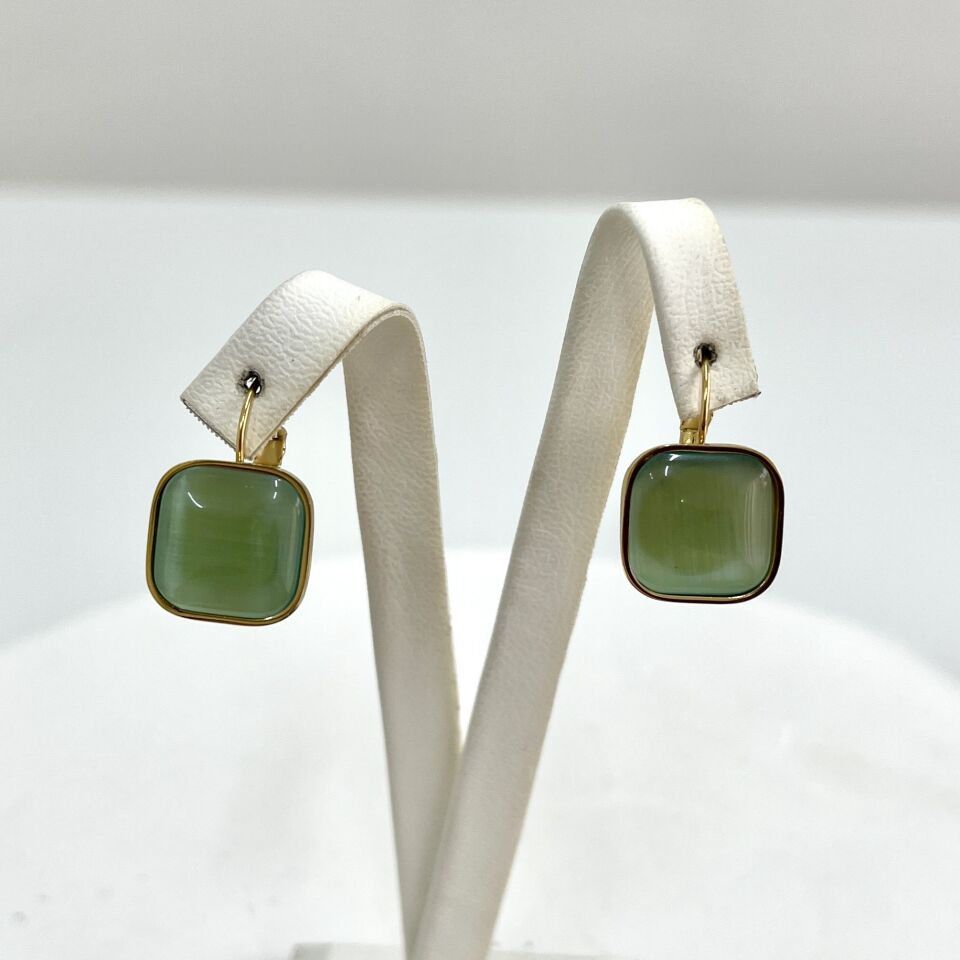 Çelik Kedi Gözü Taşı Kare Küpe