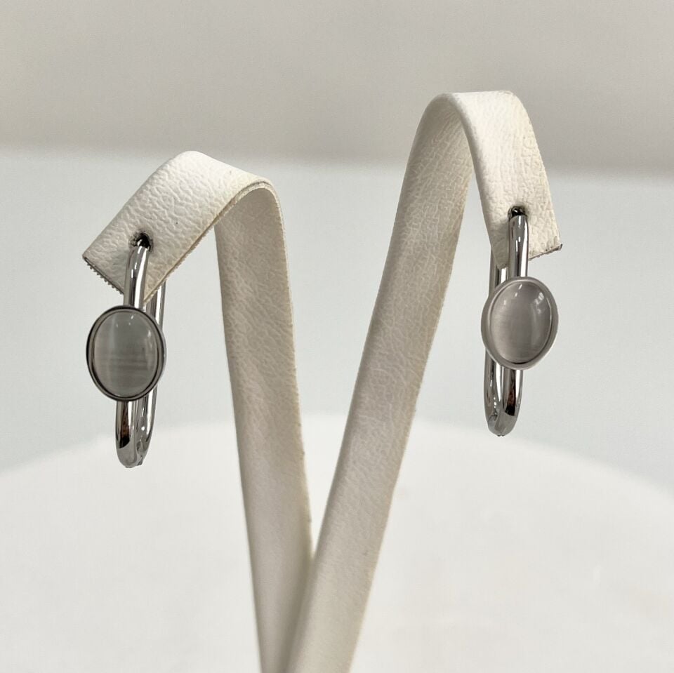 Çelik Kedi Gözü Taşı Gri Küpe